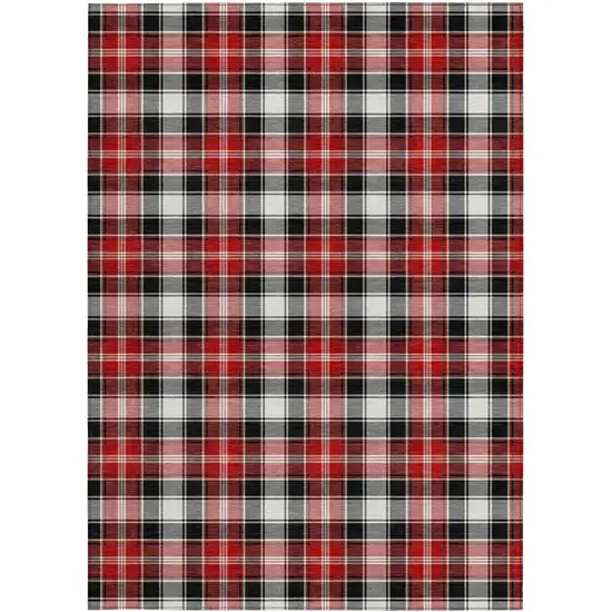 Black Red And White Plaid Washable Indoor Outdoor Area Rug Photo 4