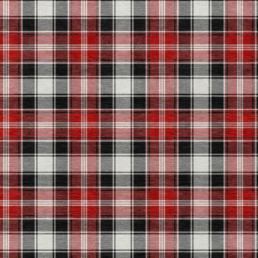 Black Red And White Plaid Washable Indoor Outdoor Area Rug Photo 4