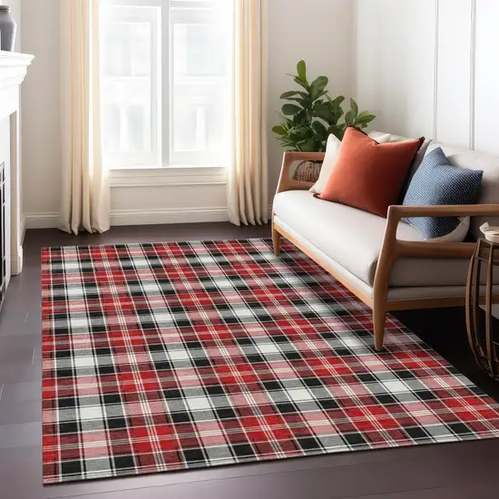 Black Red And White Plaid Washable Indoor Outdoor Area Rug Photo 7