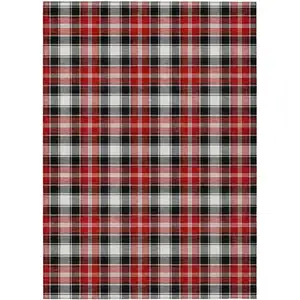 Photo of Black Red And White Plaid Washable Indoor Outdoor Area Rug