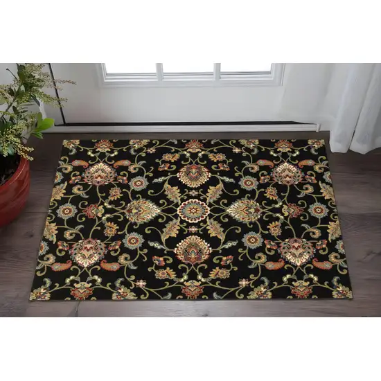 2' X 4' Green and Black Floral Power Loom Area Rug Photo 1