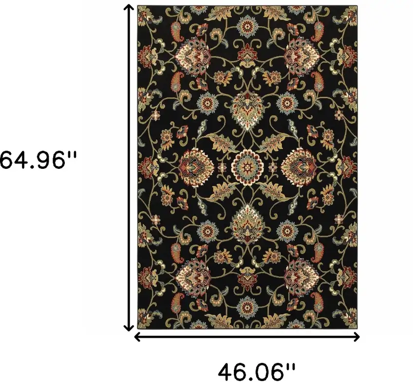 Black Red Green Ivory Salmon And Yellow Floral Power Loom Stain Resistant Area Rug Photo 7