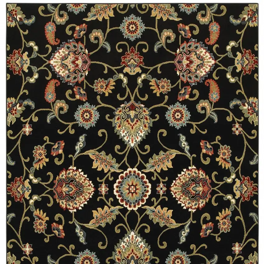 Black and Yellow Floral Power Loom Area Rug Photo 4