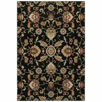 Photo of Black Red Green Ivory Salmon And Yellow Floral Power Loom Stain Resistant Area Rug