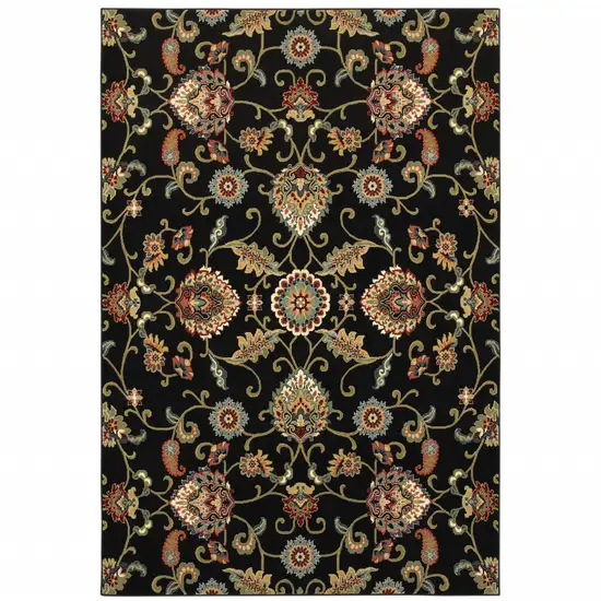 Black Red Green Ivory Salmon And Yellow Floral Power Loom Stain Resistant Area Rug Photo 2