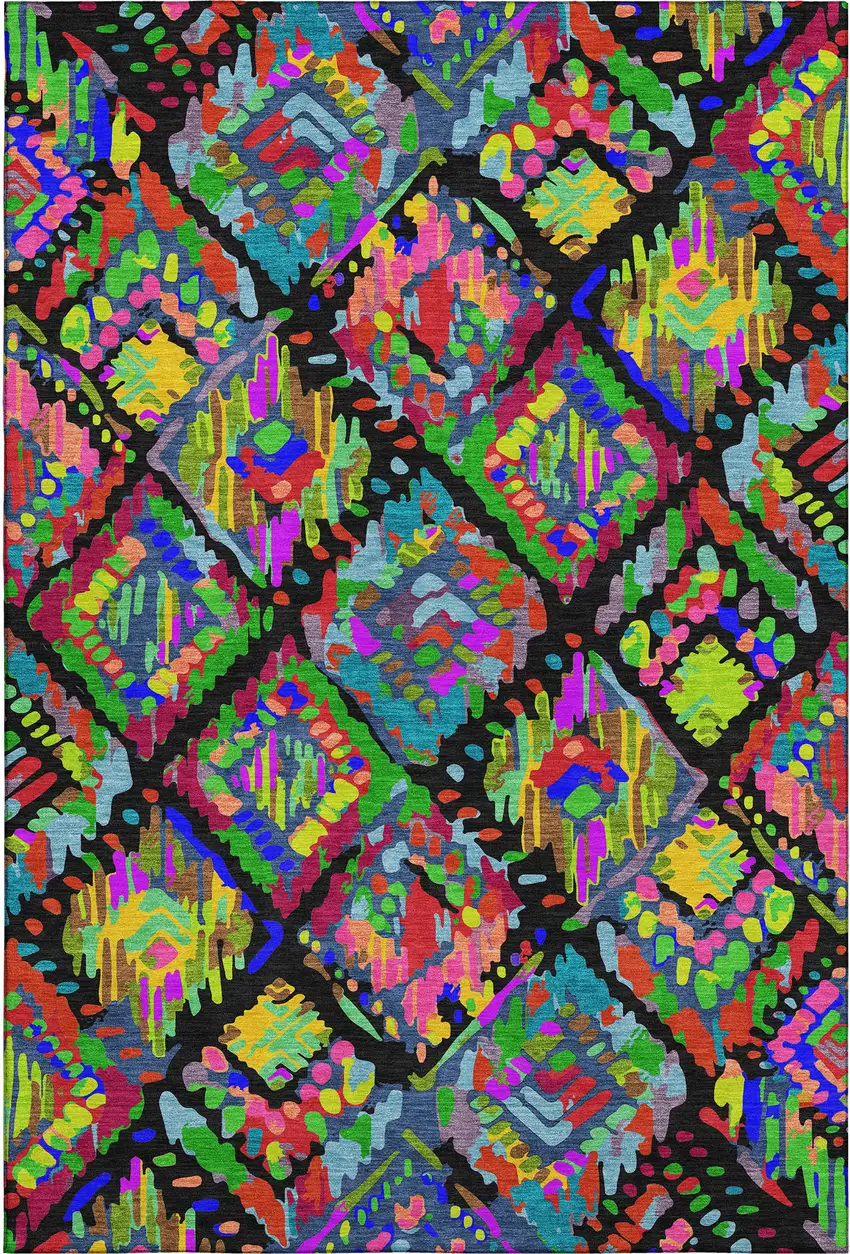 Black Red Pink And Green Geometric Washable Area Rug With UV Protection Photo 1