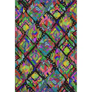 Photo of Black Red Pink And Green Geometric Washable Area Rug With UV Protection
