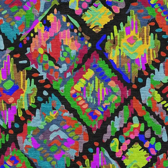 Black Red Pink And Green Geometric Washable Area Rug With UV Protection Photo 2