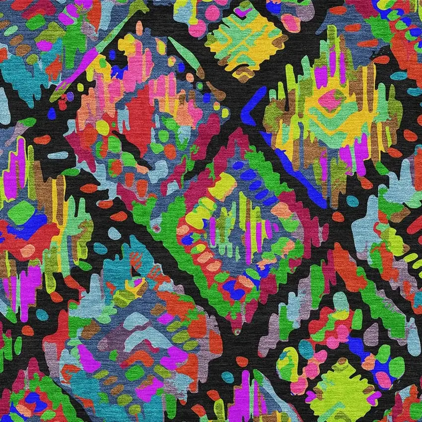 Black Red Pink And Green Geometric Washable Area Rug With UV Protection Photo 2