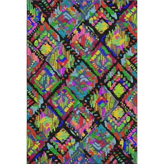 Black Red Pink And Green Geometric Washable Area Rug With UV Protection Photo 1