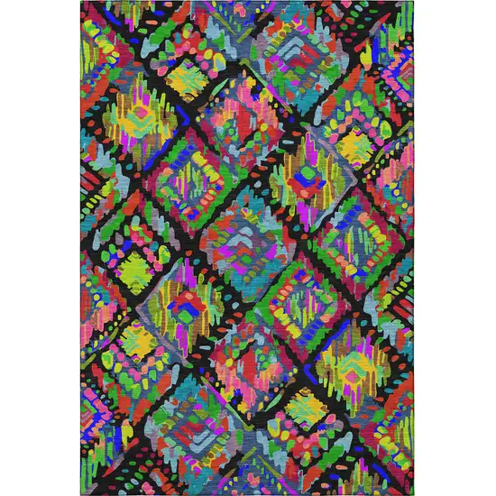 Black Red Pink And Green Geometric Washable Area Rug With UV Protection Photo 3