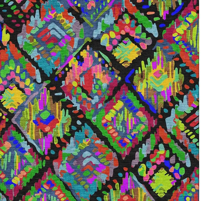 Black Red Pink And Green Geometric Washable Area Rug With UV Protection Photo 2