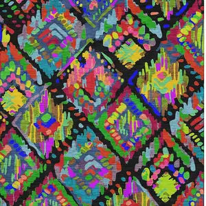 Photo of Black Red Pink And Green Geometric Washable Area Rug With UV Protection