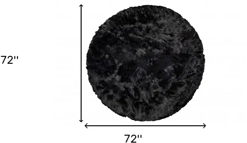 Black Round Faux Fur Washable Non Skid Area Rug Photo 4