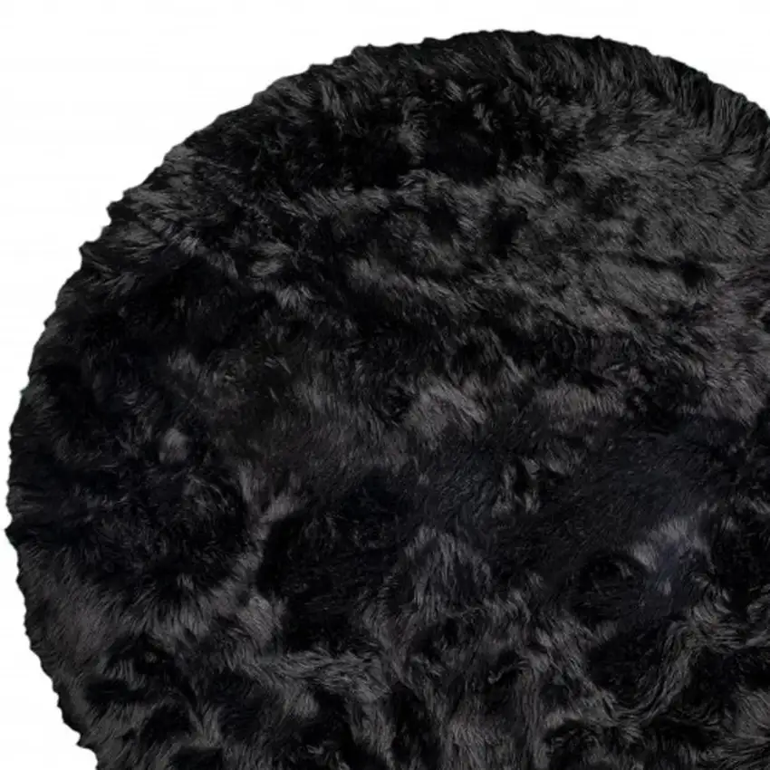 6' X 6' Black Round Faux Fur Washable Non Skid Area Rug Photo 5