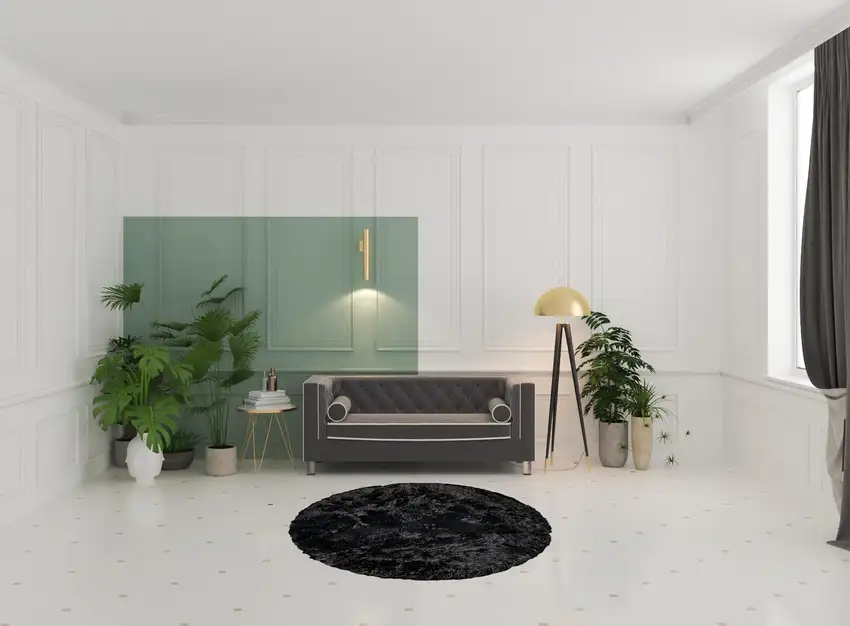 Black Round Faux Fur Washable Non Skid Area Rug Photo 2