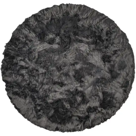 6' X 6' Black Round Faux Fur Washable Non Skid Area Rug Photo 2