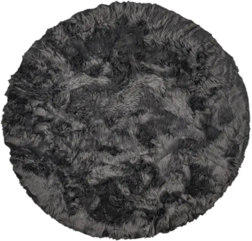 6' X 6' Black Round Faux Fur Washable Non Skid Area Rug Photo 2