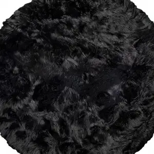 Photo of Black Round Faux Fur Washable Non Skid Area Rug