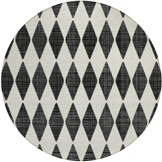 Black Round Geometric Washable Non Skid Indoor Outdoor Area Rug Photo 2