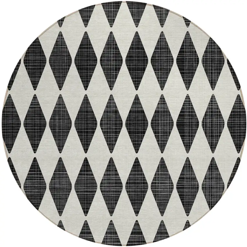 Black Round Geometric Washable Non Skid Indoor Outdoor Area Rug Photo 2