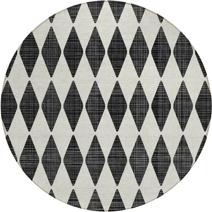Black Round Geometric Washable Non Skid Indoor Outdoor Area Rug Photo 2