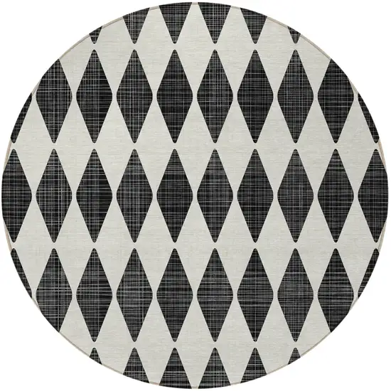 Black Round Geometric Washable Non Skid Indoor Outdoor Area Rug Photo 6