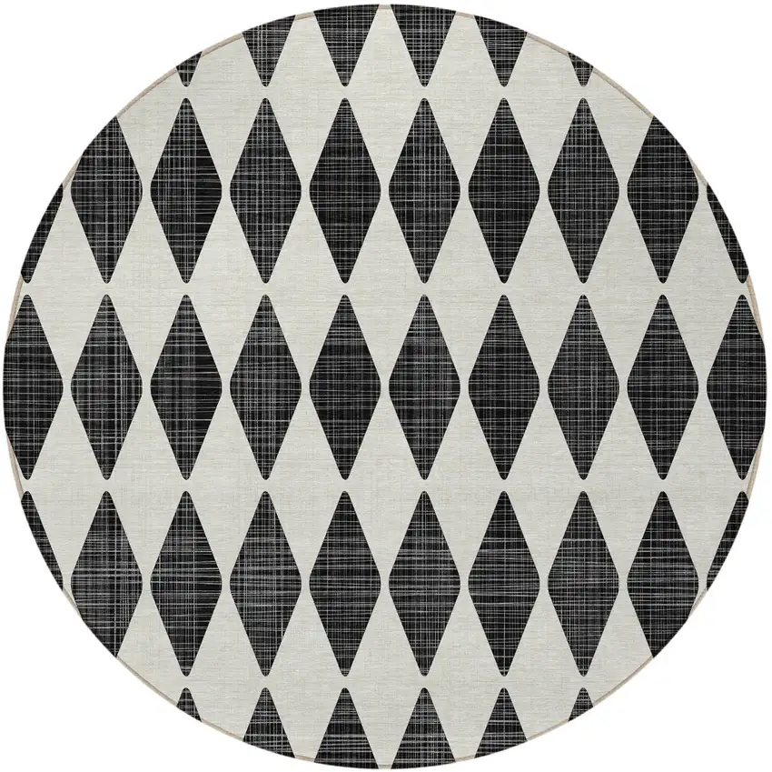 Black Round Geometric Washable Non Skid Indoor Outdoor Area Rug Photo 6