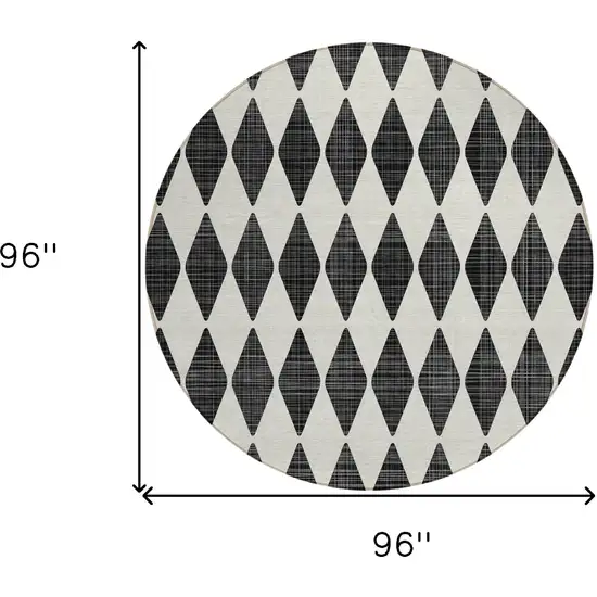 Black Round Geometric Washable Non Skid Indoor Outdoor Area Rug Photo 3