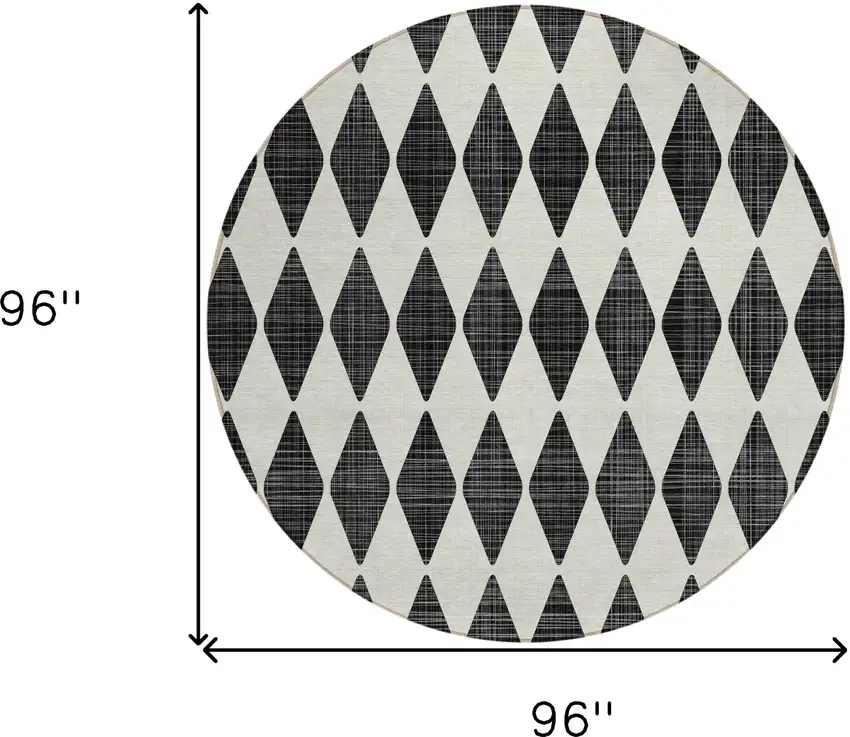 Black Round Geometric Washable Non Skid Indoor Outdoor Area Rug Photo 3