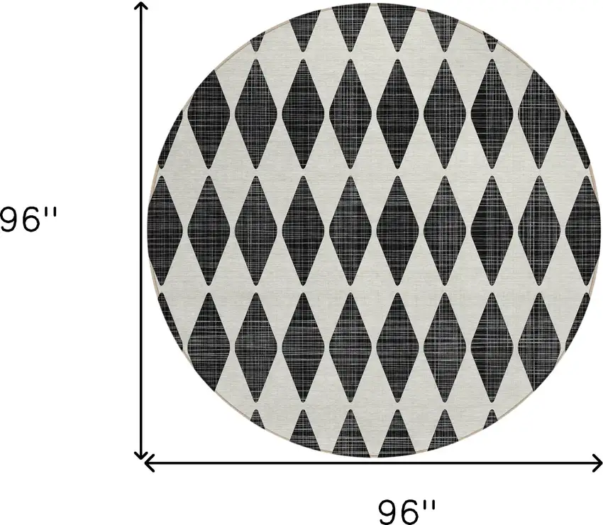 Black Round Geometric Washable Non Skid Indoor Outdoor Area Rug Photo 3