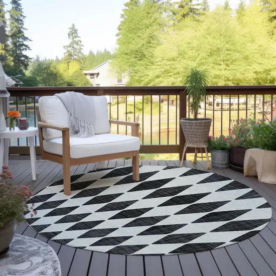 Black Round Geometric Washable Non Skid Indoor Outdoor Area Rug Photo 7