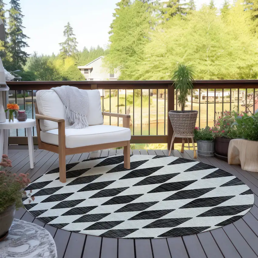 Black Round Geometric Washable Non Skid Indoor Outdoor Area Rug Photo 7