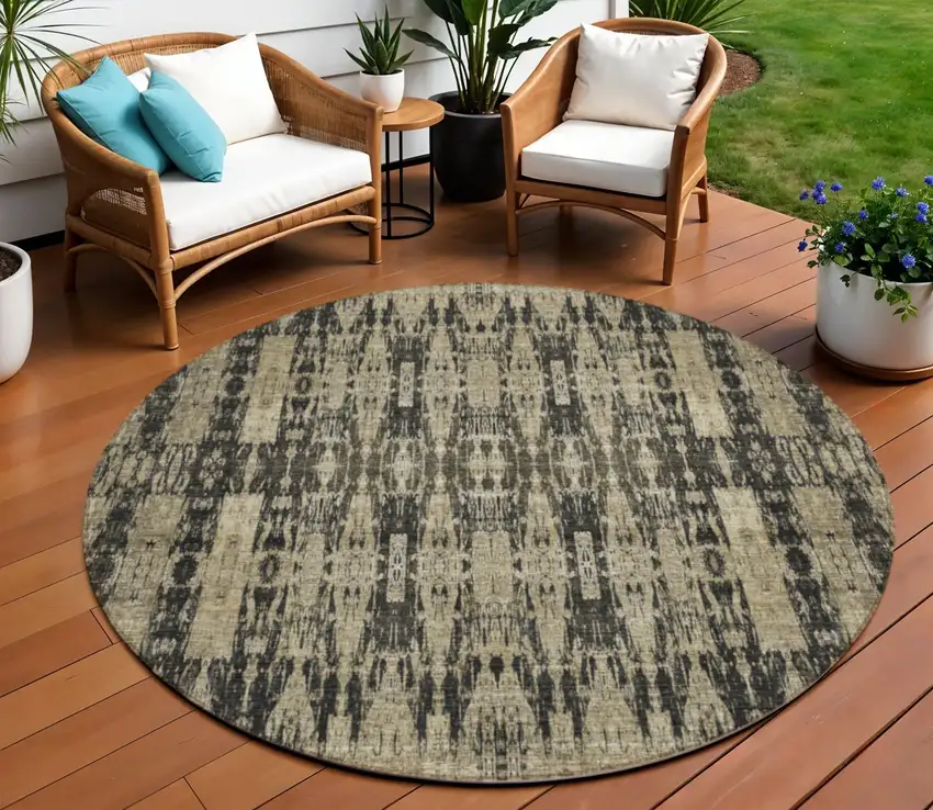 Black Round Moroccan Washable Non Skid Indoor Outdoor Area Rug Photo 1