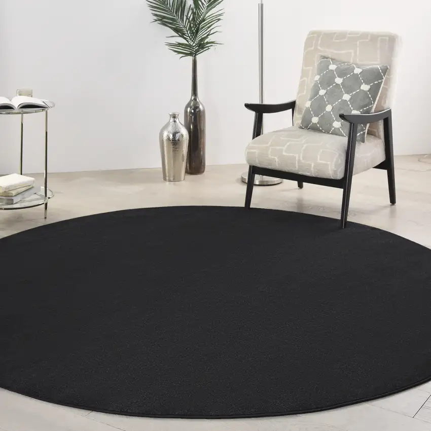 Black Round Indoor Outdoor Area Rug Photo 8