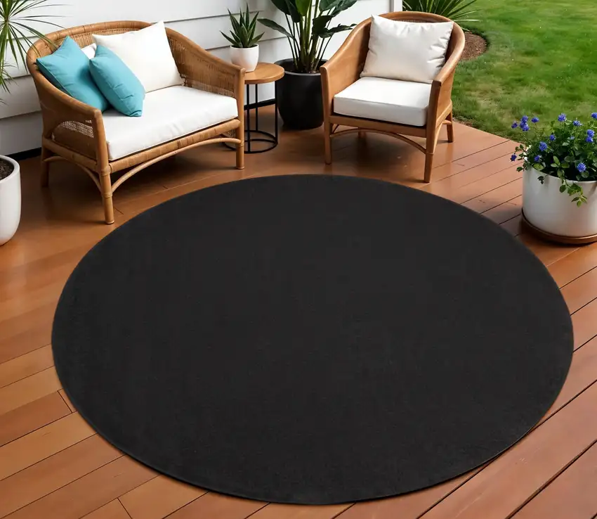 Black Round Indoor Outdoor Area Rug Photo 2
