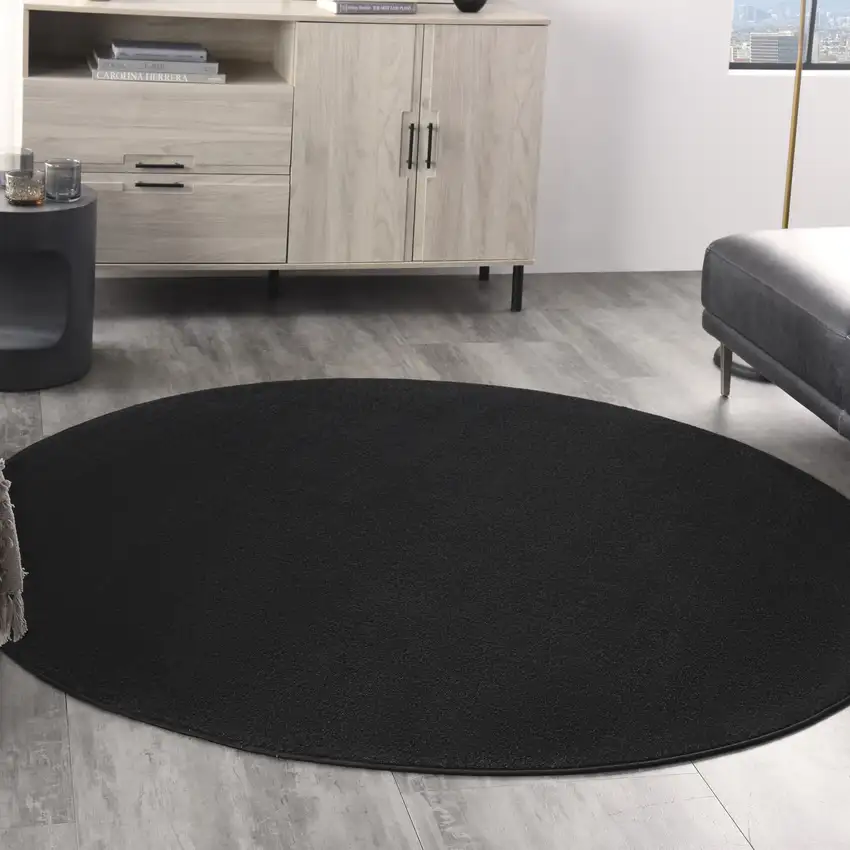 Black Round Indoor Outdoor Area Rug Photo 8