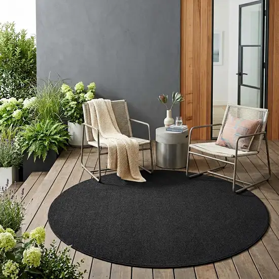 Black Round Indoor Outdoor Area Rug Photo 1