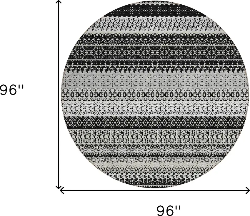 Black Round Striped Washable Non Skid Indoor Outdoor Area Rug Photo 3