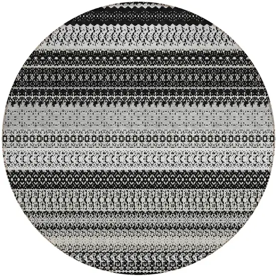 Black Round Striped Washable Non Skid Indoor Outdoor Area Rug Photo 2
