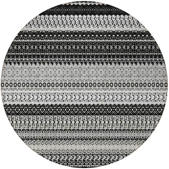 Black Round Striped Washable Non Skid Indoor Outdoor Area Rug Photo 6
