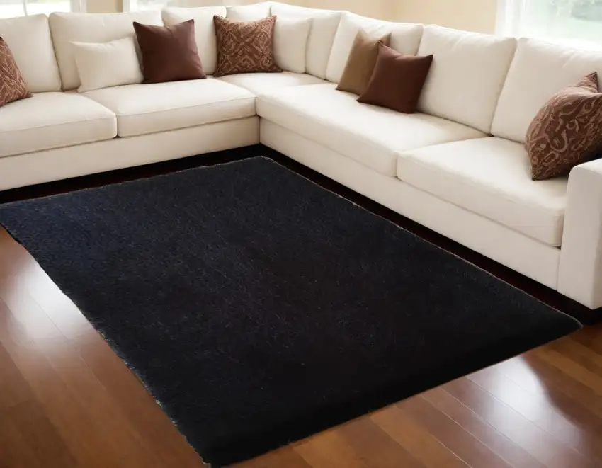 Black Shag Hand Tufted Area Rug Photo 1