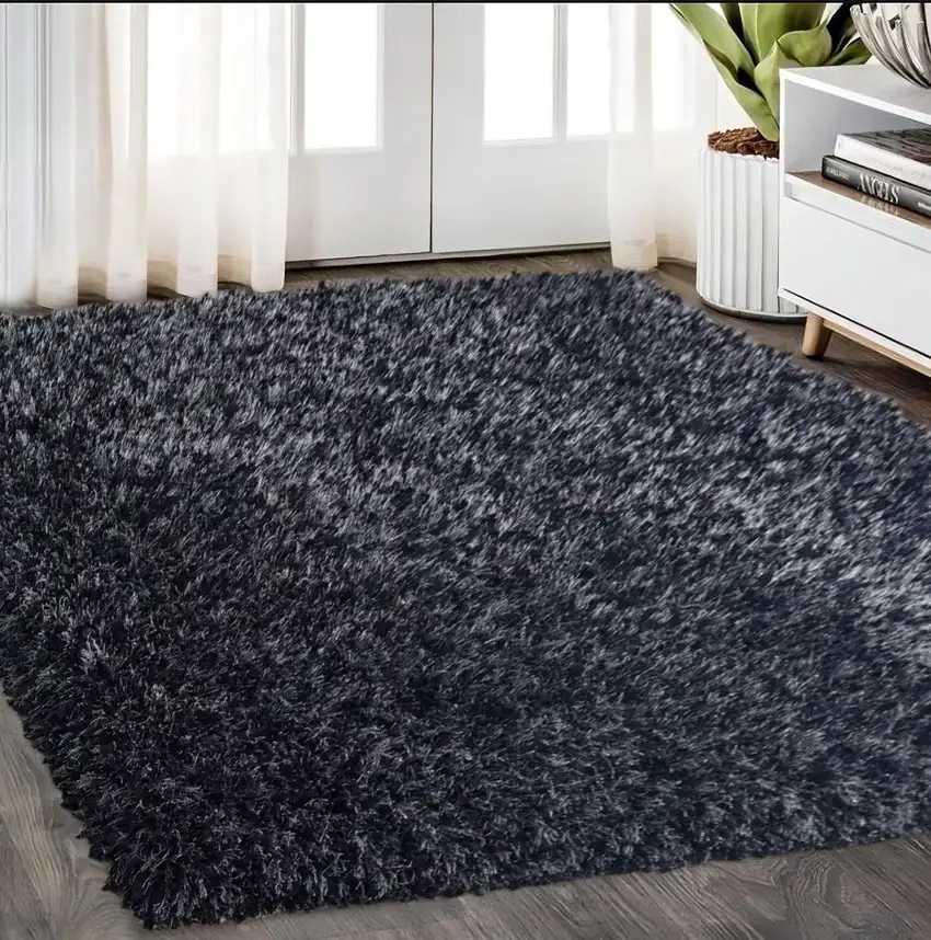 Black Shag Hand Tufted Area Rug Photo 1