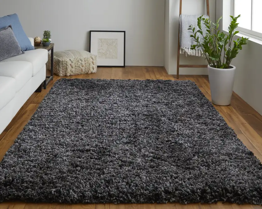 Black Shag Hand Tufted Area Rug Photo 7