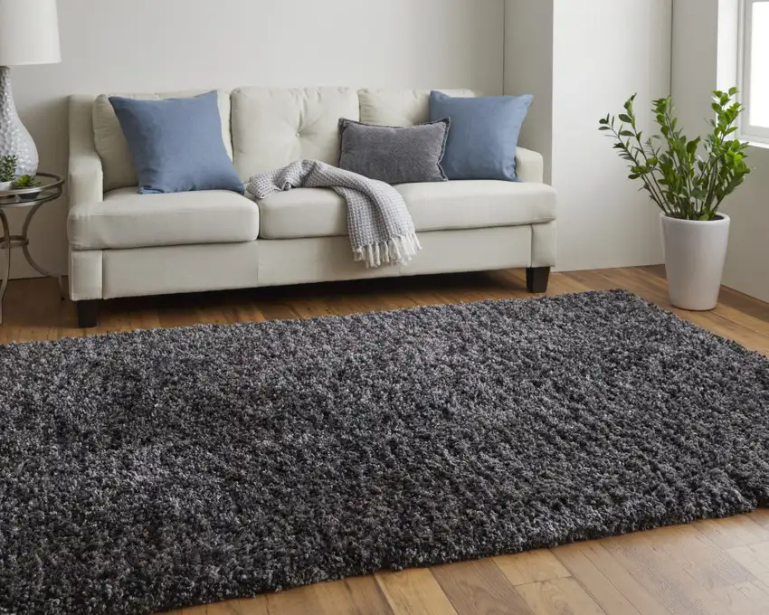 Black Shag Hand Tufted Area Rug Photo 8
