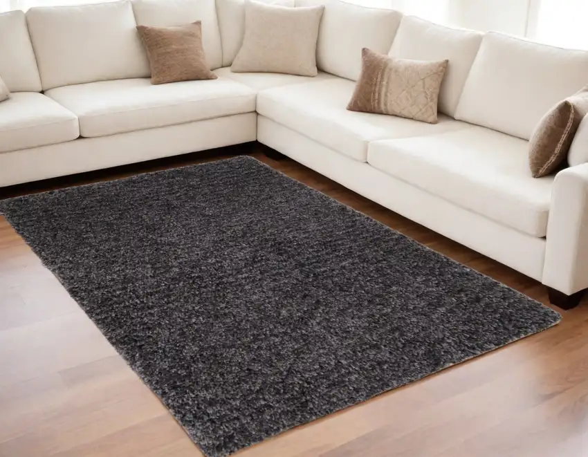 Black Shag Hand Tufted Area Rug Photo 1