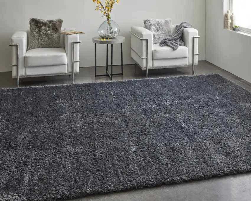 Black Shag Power Loom Area Rug Photo 7