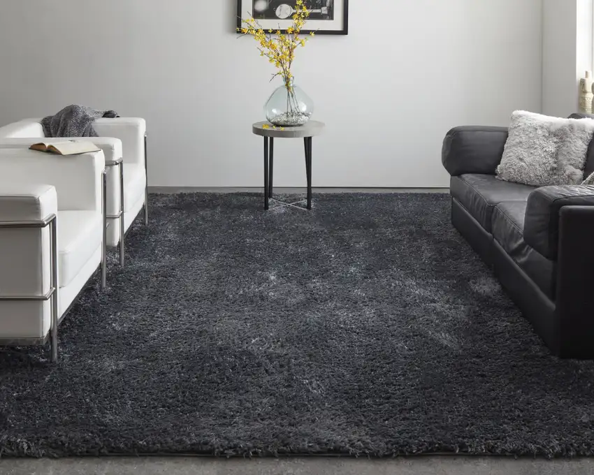 Black Shag Power Loom Area Rug Photo 6