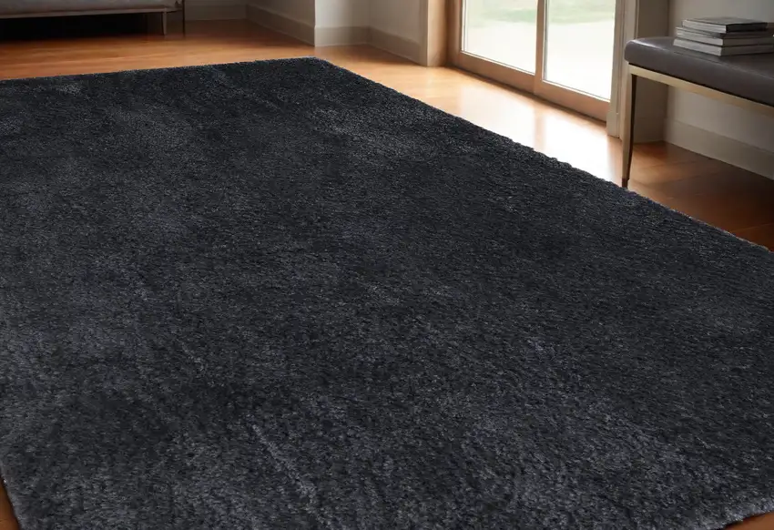 Black Shag Power Loom Area Rug Photo 1