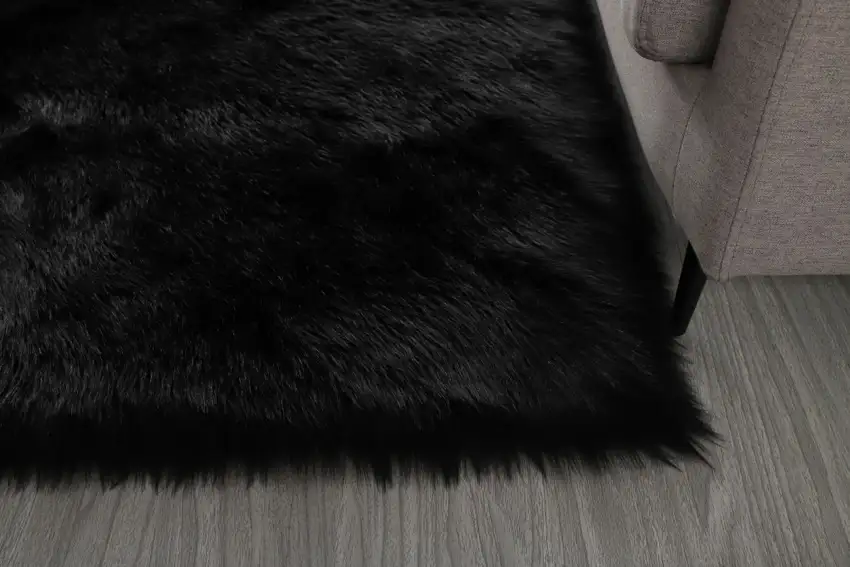 Black Shag Sheepskin Washable Area Rug Photo 2